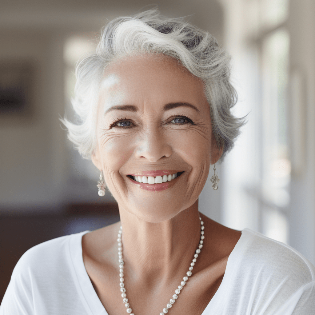 Woman wearing Dentures and smiling widely